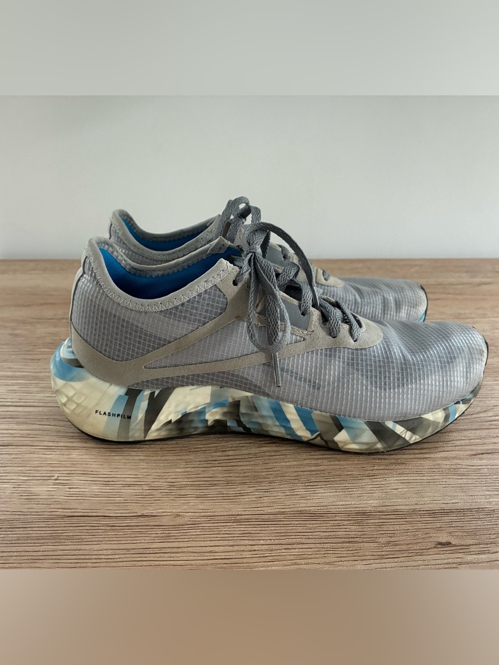 Reebok Gray Athletic Sneakers with Blue Camouflage Accents - Picture 2 of 6
